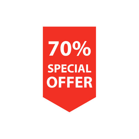 Vertical sale tag with special offer inscription. Red sticker isolated on white background.