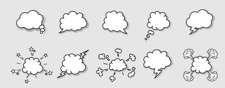 Set of speech bubbles in the form of a cloud isolated on a gray background.のイラスト素材