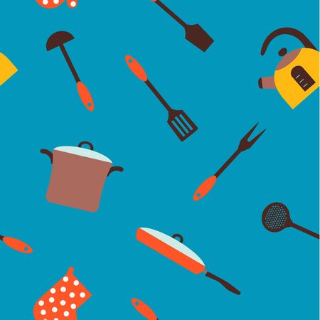 Seamless pattern with restaurant and kitchen utensils made in flat.のイラスト素材