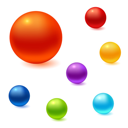 Collection of colorful glossy spheres isolated on white. Vector illustration for your design.のイラスト素材