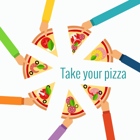 Pizza flat hand concept in flat style made in vectorのイラスト素材