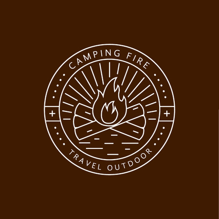 Camping badge in outline style. Vector camping emblem. Illustration of camping concept badge for your design. Isolated camping badge.のイラスト素材