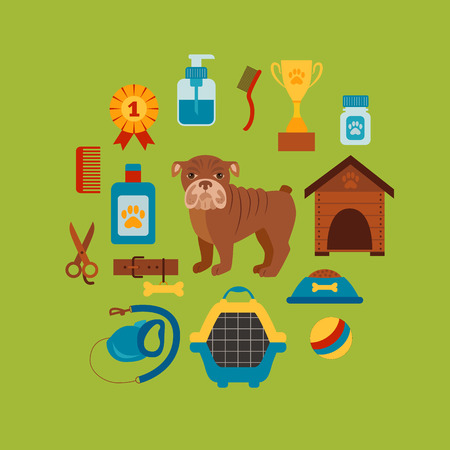 Dog training concept with pet care elementsのイラスト素材
