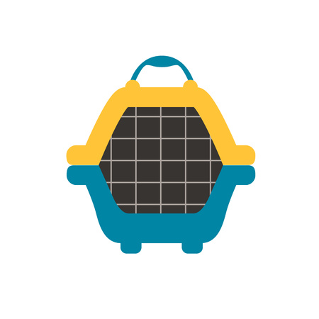 Animal carrier flat icon. Vector pet dog carrier illustration. Concept of cartoon animal carrier. Colorful dog carrier icon for your design. Flat cartoon animal carrier isolated.のイラスト素材