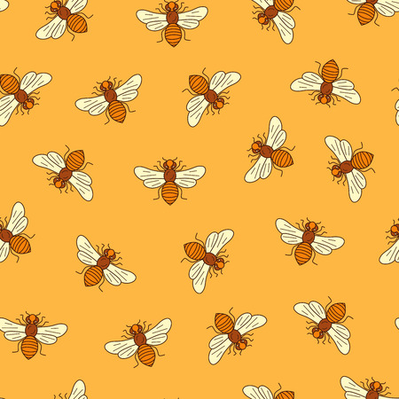 Vector seamless honey bee pattern made in outline style. Apiary design mead bee pattern for packaging, cards.のイラスト素材