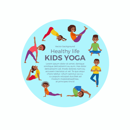 kids exercise poses and yoga asana setのイラスト素材