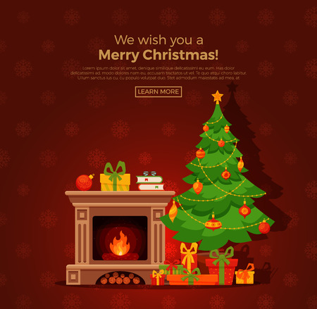 Christmas room interior in colorful cartoon flat style.のイラスト素材