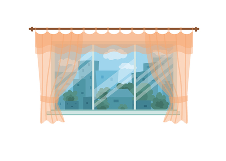 Window with city landscape and trees view outside.のイラスト素材
