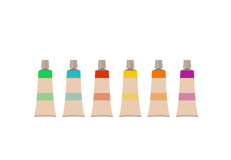 Painting tools elements cartoon colorful vector set. Art supplies brushes, watercolor, Drawing creative materials for workshops designsのイラスト素材