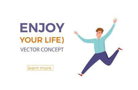 Happy young guys jumping in different poses vector illustration.のイラスト素材