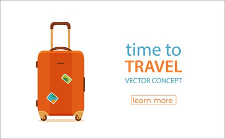 Travel suitcase vector cartoon colorful concept. Tourists packing luggageのイラスト素材
