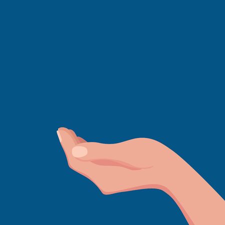 Outstretched human hand colorful vector illustration. Cartoon concept of gesture open empty horizontal palm. Isolated close up template sign for asking, showing, donation, support, help designのイラスト素材