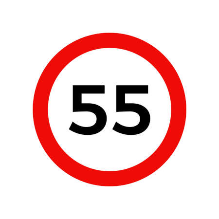 Speed limit 55 kmh sign of road traffic maximum speed vector icon.のイラスト素材