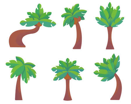 Set of tropical palm trees. Vector isolated palms on the white background. Flat design.のイラスト素材