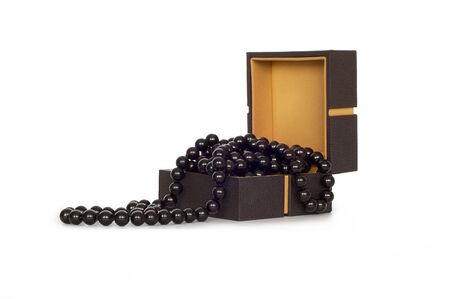Jewelry box with black necklace の写真素材