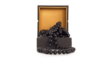Jewelry box with black necklace の写真素材