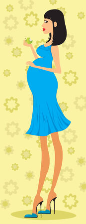 Mom to be eating appleのイラスト素材