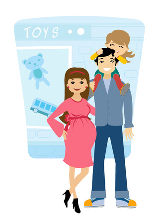 Fappy family with one child shopping for their upcoming babyのイラスト素材
