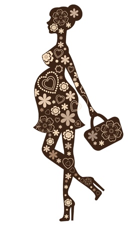 Floral silhouette of pregnant woman のイラスト素材