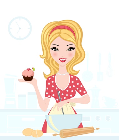 Cute blond bakingのイラスト素材
