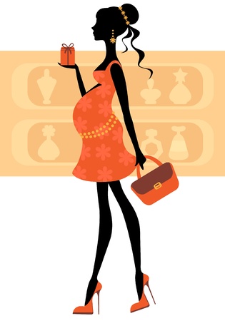 Chic pregnant woman buying perfumesのイラスト素材
