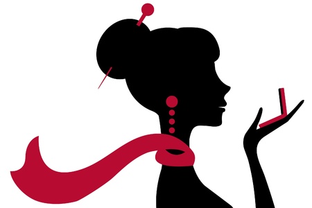 Beautiful woman looking at a little mirrorのイラスト素材