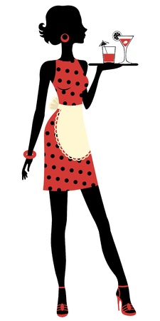 A beautiful waitress holding cocktailsのイラスト素材