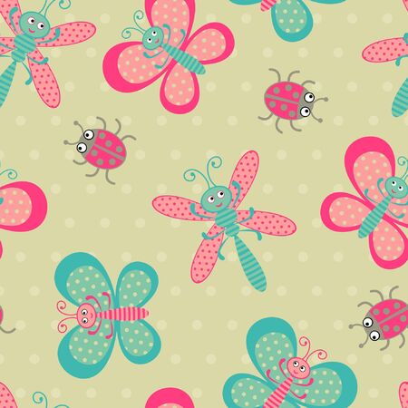 Cute bugs seamless patternのイラスト素材