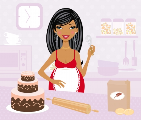 Pregnant woman cookingのイラスト素材