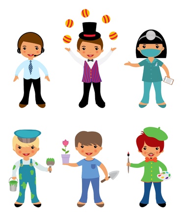 A cute set of kids dressed as professionalsのイラスト素材