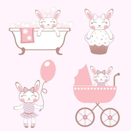 Cute set of  baby-bunnies のイラスト素材