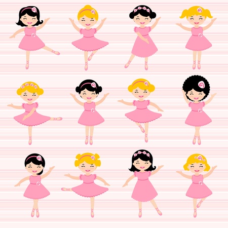 A cute set of beautiful ballerinasのイラスト素材