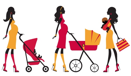 An illustration of young beautiful moms