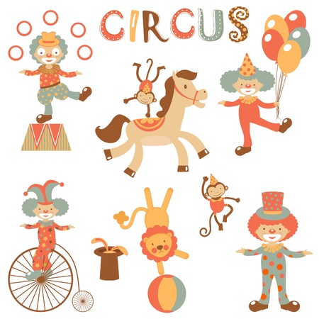 An illustration of cute circus iconsのイラスト素材