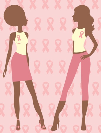 An illustration of two breast cancer fightersのイラスト素材