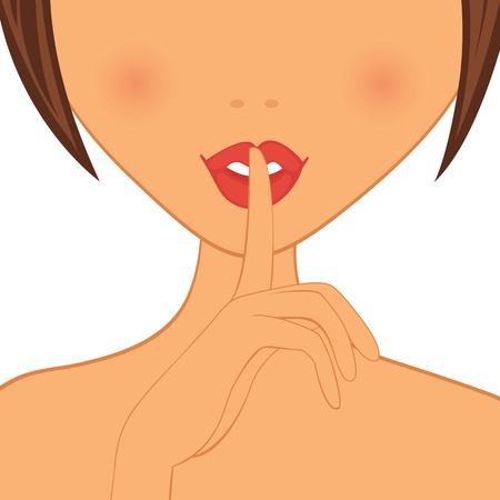 Young woman holding finger in front of her lips to warn someone to keep silenceのイラスト素材
