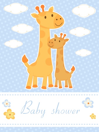 New baby arrival announcement card with giraffesのイラスト素材