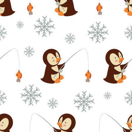 Cute fishing penguins  seamless patternのイラスト素材