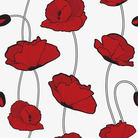 Red poppies seamless patternのイラスト素材