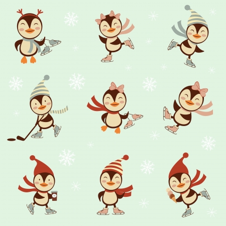 Cute winter penguins setのイラスト素材