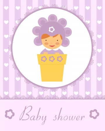Cute baby in flower pot. New baby arrival card. Vector format.のイラスト素材