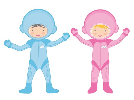 An illustration of Two little astronautsのイラスト素材