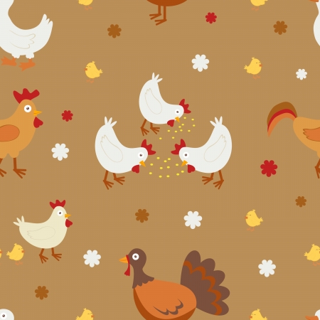 Colorful farm birds seamless backgroundのイラスト素材