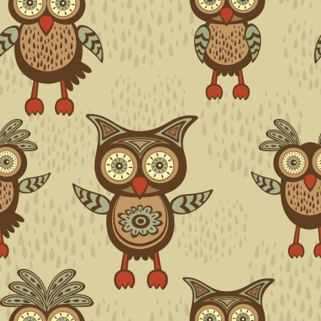 Cute decorative owls  seamless patternのイラスト素材