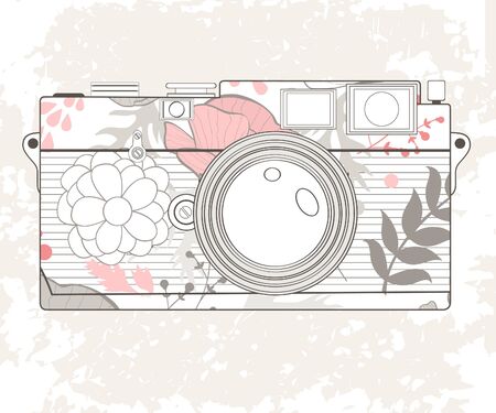 An illustration of vintage floral camera on grunge backgroundのイラスト素材