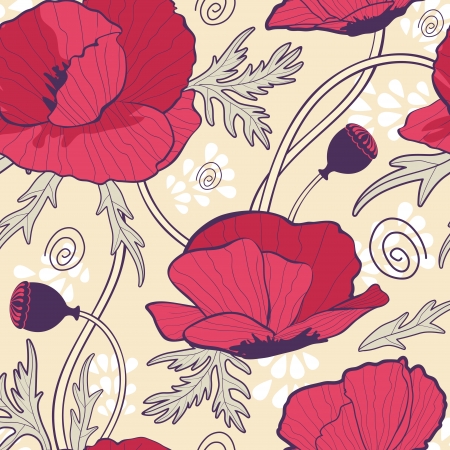 Elegant samless background with poppy flowersのイラスト素材