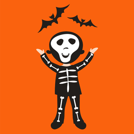 Illustration of cute little boy in skeleton costumeのイラスト素材