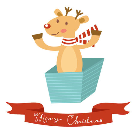 Christmas card with cute deer in a boxのイラスト素材
