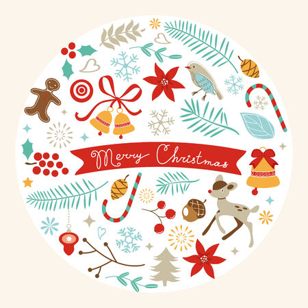 A beautiful Christmas round compositionのイラスト素材