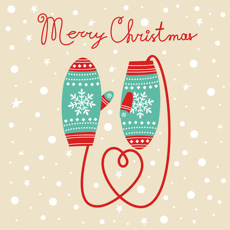 Christmas card with  knitted mittensのイラスト素材